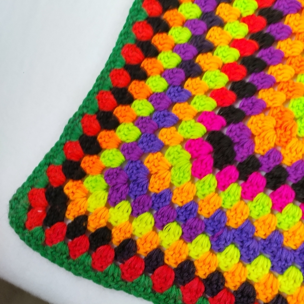 Colorful Afghan Crochet Lap Blanket Handmade 25” Square Funkadelic Granny - Picture 4 of 10